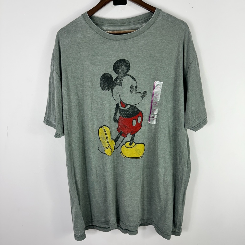 Disney T-Shirt 2XL Gray Mickey Mouse Distressed Graphic Tee Y2K Retro Nostalgic